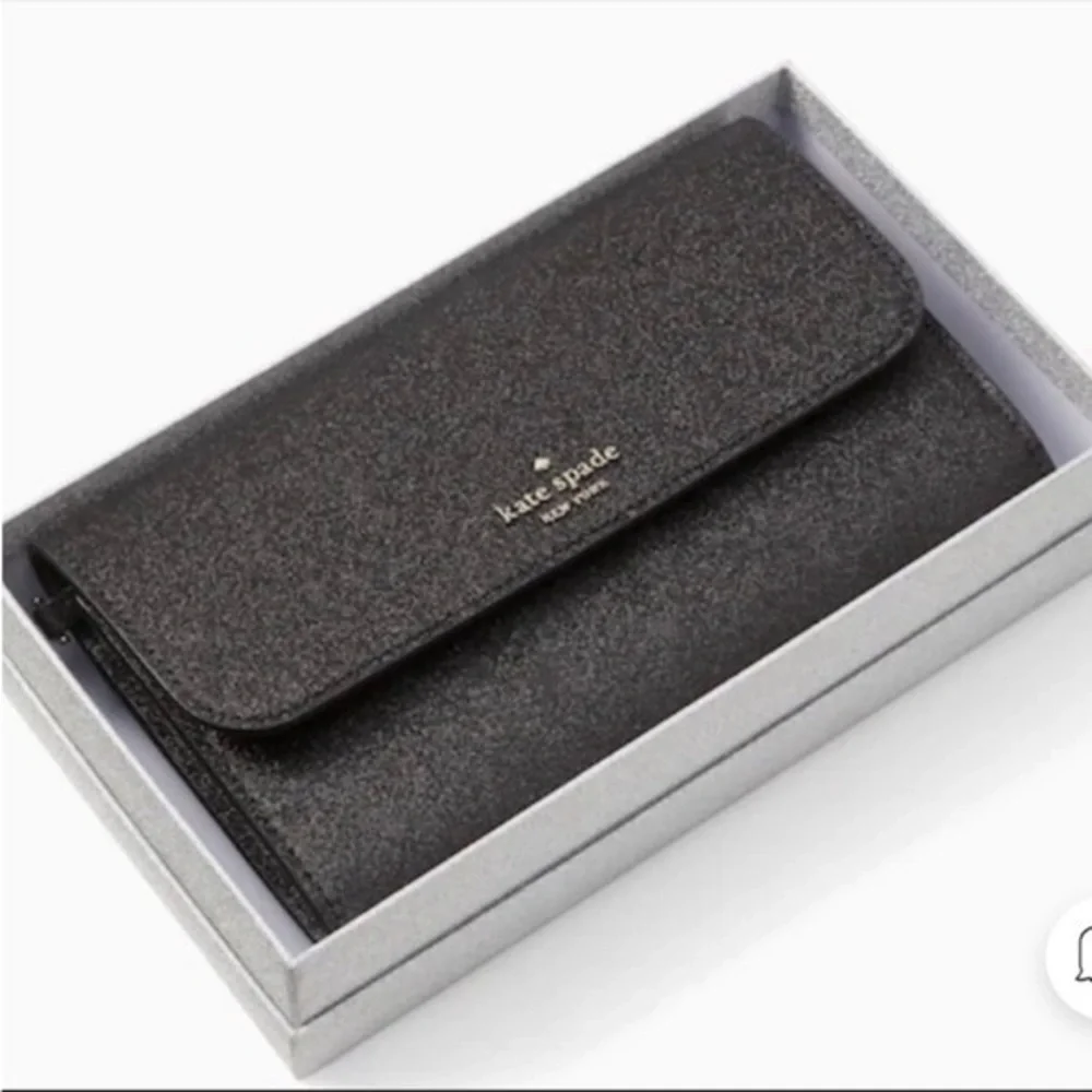 Kate Spade large black glitter tech phone wallet/ wristlet